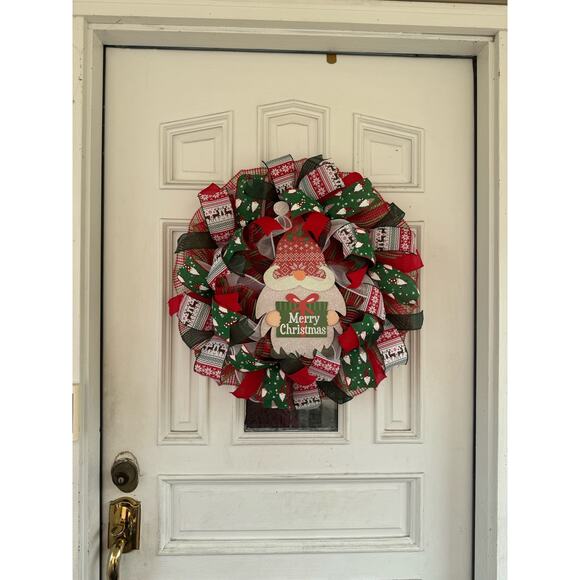 Merry Christmas Gnome Wreath | Red Green Christmas Door Decor Holiday Wreath xxx - Picture 9 of 9